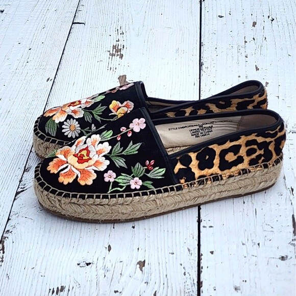 Johnny Was Women's Multicolor Embroidered Leopard Espadrille Loafers US 6 EU 36